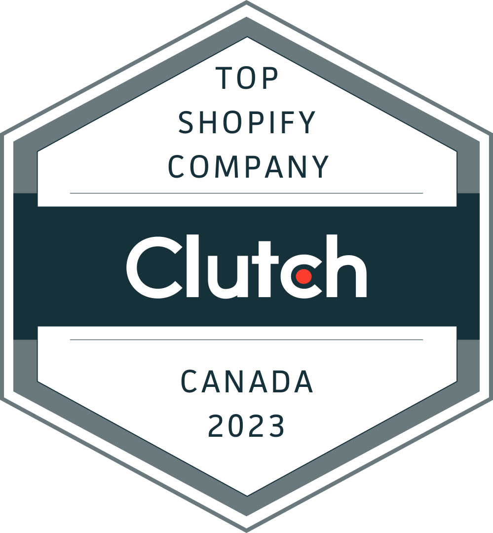 Badge that reads "Top Shopify company Canada 2023" by Clutch 
