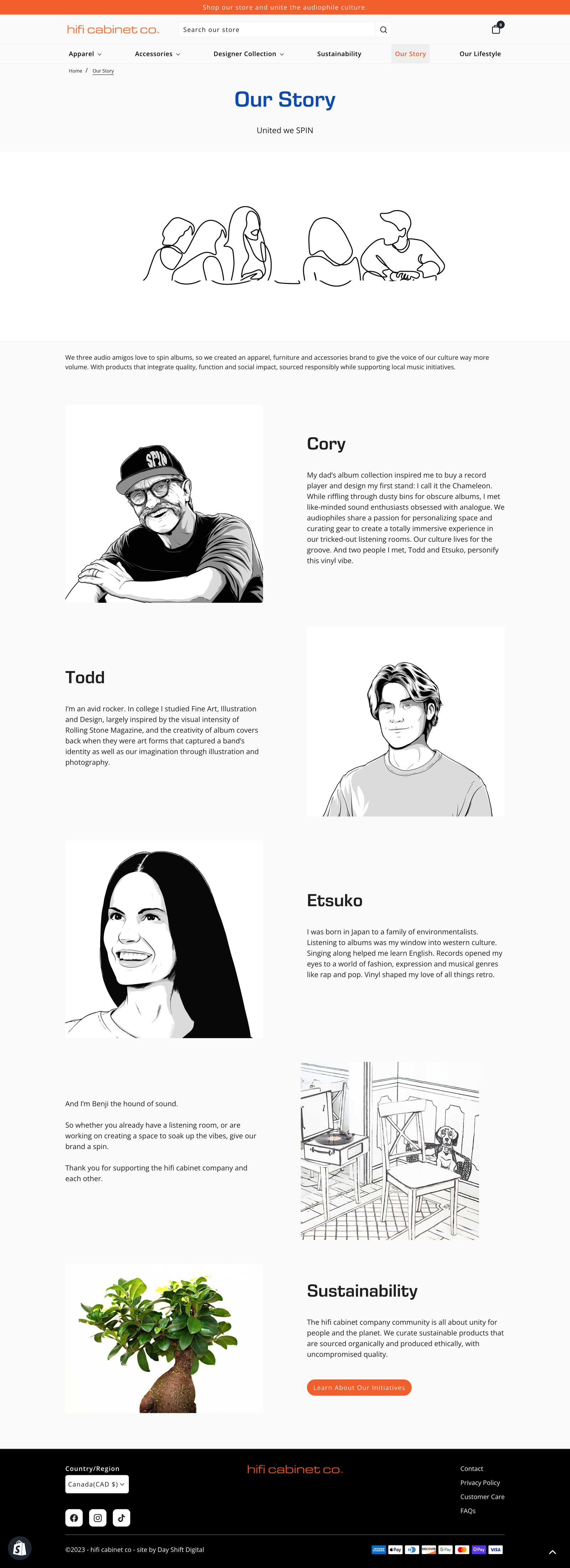 Screenshot of the hifi cabinet company's about page