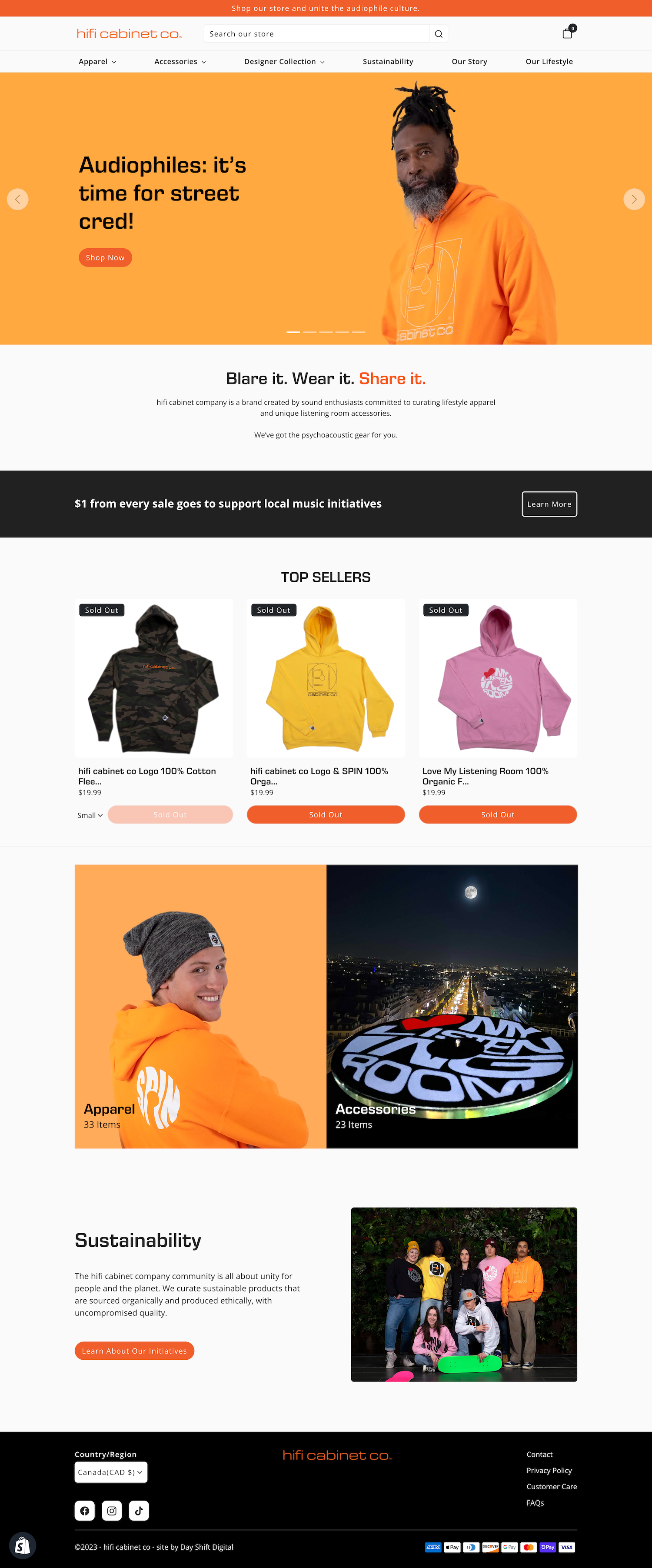 Screenshot of the hifi cabinet company's homepage