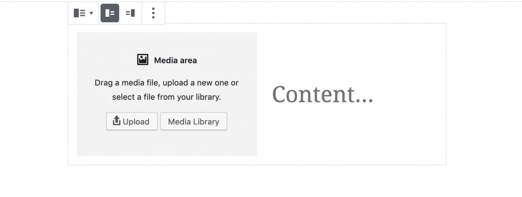 Gutenberg Media and text block from the WordPress backend view